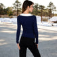 Long Sleeve V-Neck Shirt with Contrast Collar