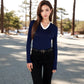 Long Sleeve V-Neck Shirt with Contrast Collar
