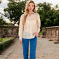 Embroidered Eyelet Long Sleeve Button-Up Blouse