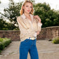 Embroidered Eyelet Long Sleeve Button-Up Blouse