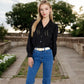 Embroidered Eyelet Long Sleeve Button-Up Blouse