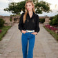 Embroidered Eyelet Long Sleeve Button-Up Blouse
