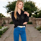Embroidered Eyelet Long Sleeve Button-Up Blouse