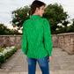 Embroidered Eyelet Long Sleeve Button-Up Blouse