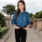 Embroidered Eyelet Long Sleeve Button-Up Blouse