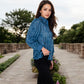 Embroidered Eyelet Long Sleeve Button-Up Blouse