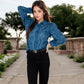 Embroidered Eyelet Long Sleeve Button-Up Blouse