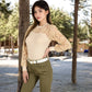 Long Sleeve Lace Detail Top with Stretch Knit Bodice