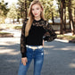 Long Sleeve Lace Detail Top with Stretch Knit Bodice