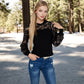 Long Sleeve Lace Detail Top with Stretch Knit Bodice