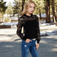 Long Sleeve Lace Detail Top with Stretch Knit Bodice
