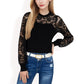 Long Sleeve Lace Detail Top with Stretch Knit Bodice