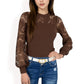 Long Sleeve Lace Detail Top with Stretch Knit Bodice