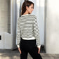 Striped Button-Up Cardigan with Pocket Detail
