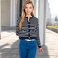 Striped Button-Up Cardigan with Pocket Detail