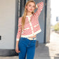 Striped Button-Up Cardigan with Pocket Detail