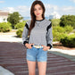 Striped Crew Neck Sweatshirt with Contrast Sleeves