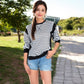 Striped Crew Neck Sweatshirt with Contrast Sleeves