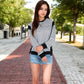 Striped Crew Neck Sweatshirt with Contrast Sleeves