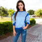 Striped Crew Neck Sweatshirt with Contrast Sleeves