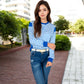 Striped Crew Neck Sweatshirt with Contrast Sleeves