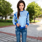 Striped Crew Neck Sweatshirt with Contrast Sleeves