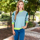 Striped Crew Neck Sweatshirt with Contrast Sleeves