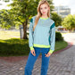 Striped Crew Neck Sweatshirt with Contrast Sleeves