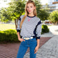 Striped Crew Neck Sweatshirt with Contrast Sleeves