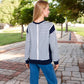 Striped Crew Neck Sweatshirt with Contrast Sleeves