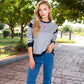 Striped Crew Neck Sweatshirt with Contrast Sleeves