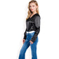 Satin Long Sleeve V-Neck Blouse with Cuffed Sleeves