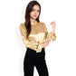 Satin Long Sleeve Blouse with High Neck and Puff Sleeves