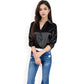 Satin Button-Up Blouse with Collared Neck and Long Sleeves