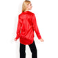 Satin Button-Up Blouse with Collared Neck and Long Sleeves