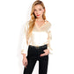 Satin Button-Up Blouse with Collared Neck and Long Sleeves