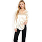 Satin Button-Up Blouse with Collared Neck and Long Sleeves