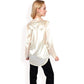 Satin Button-Up Blouse with Collared Neck and Long Sleeves