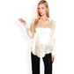 Satin Button-Up Blouse with Collared Neck and Long Sleeves