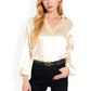 Satin Button-Up Blouse with Collared Neck and Long Sleeves