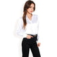 Satin Button-Up Blouse with Collared Neck and Long Sleeves