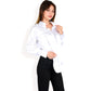 Satin Button-Up Blouse with Collared Neck and Long Sleeves
