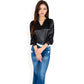 Satin V-Neck Blouse with Long Sleeves