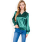 Satin V-Neck Blouse with Long Sleeves