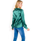 Satin V-Neck Blouse with Long Sleeves
