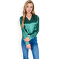 Satin V-Neck Blouse with Long Sleeves