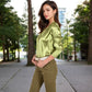 Satin Button-Up Shirt with Collar and Flared Cuffs