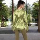 Satin Button-Up Shirt with Collar and Flared Cuffs