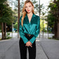 Satin Button-Up Shirt with Collar and Flared Cuffs