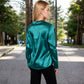 Satin Button-Up Shirt with Collar and Flared Cuffs